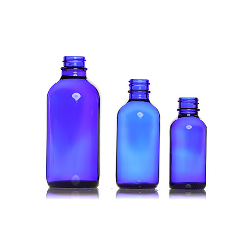 1 OZ Blue Boston Round Glass Bottle