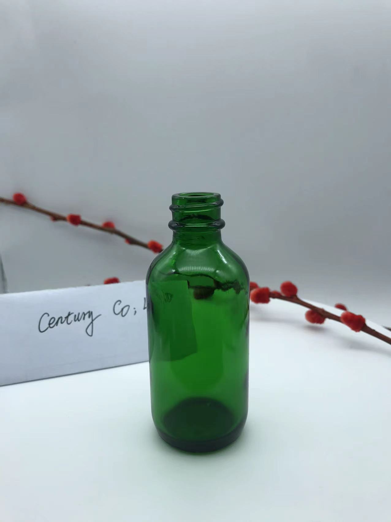 8 OZ Green Boston Round Glass Bottle