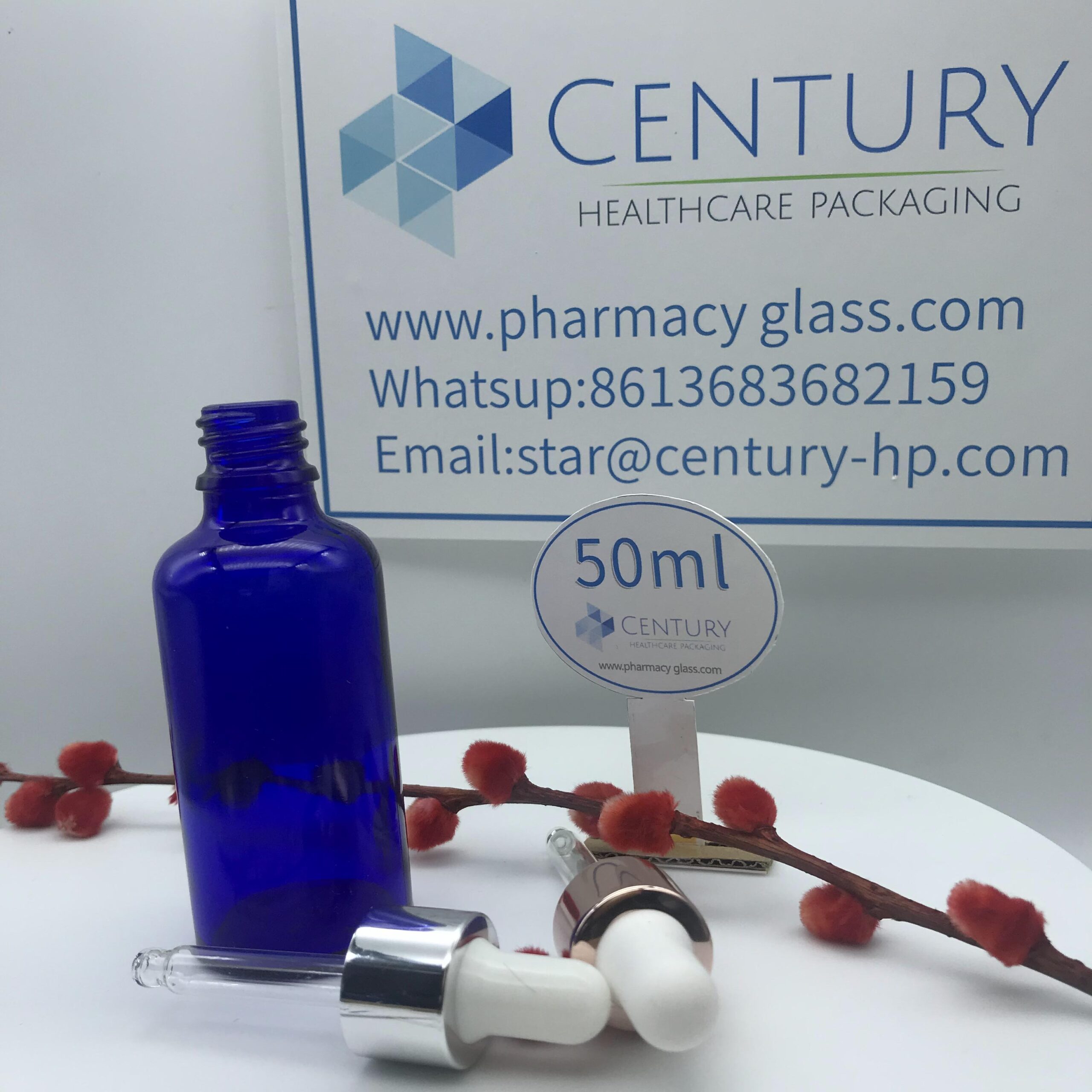 50ml Blue Glass Bottle and cap