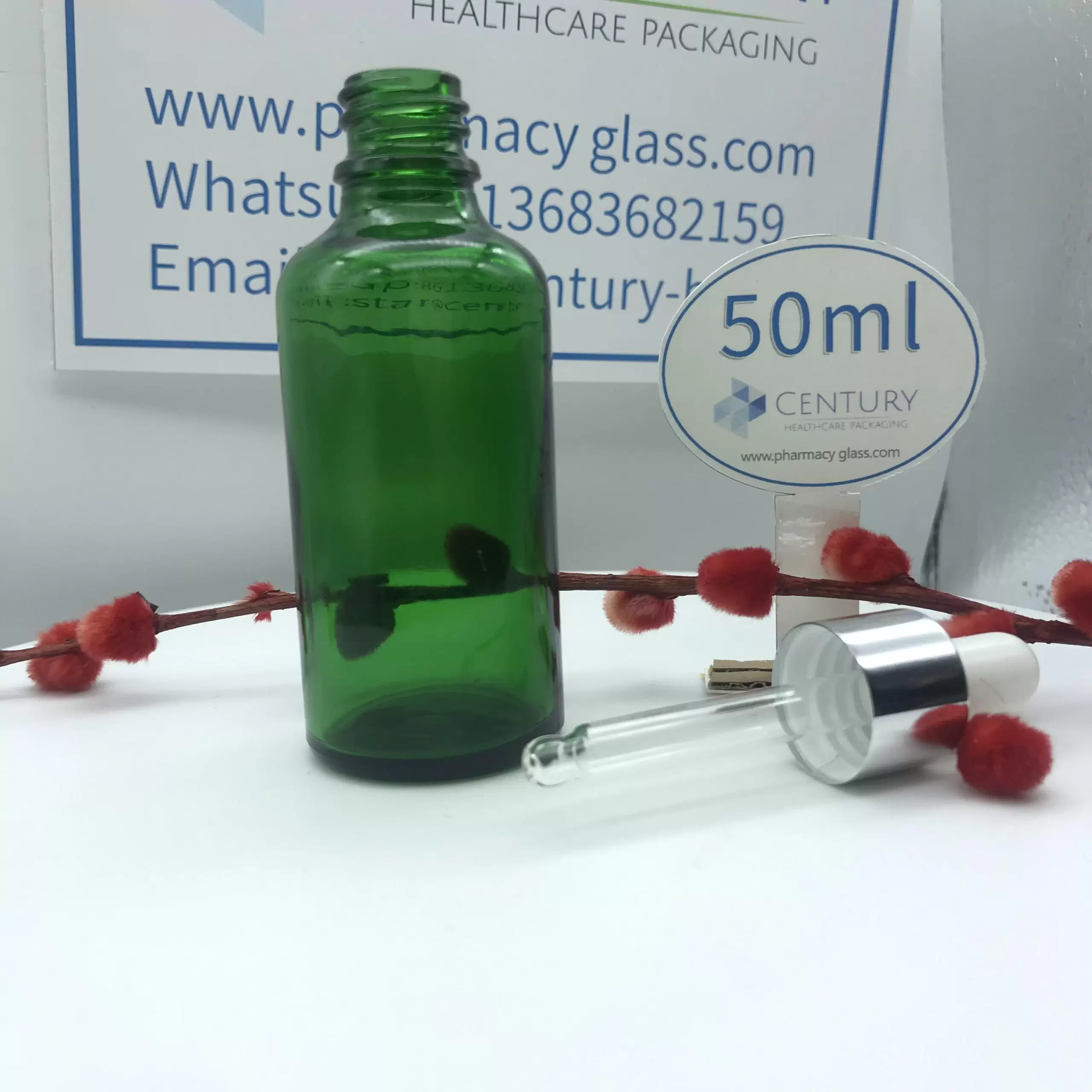 50ml green dropper glass bottle